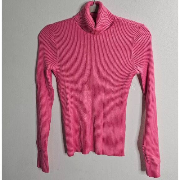 525 American Pink Form Fitting Ribbed Knit Long Sleeve Turtleneck Top Small - Picture 3 of 8